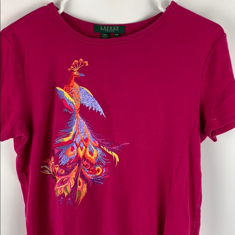 Lauren by Ralph Lauren pink embroidered peacock